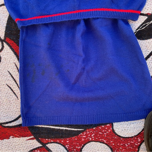 VINTAGE BLUE BIG BUTTON ACCENT TWO PIECE OUTFIT TOP AND SKIRT SIZE LARGE GIRLS - Picture 4 of 8